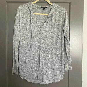 Banana Republic Womens Stretch V-Neck Long Sleeve Pullover Hoodie Gray Small